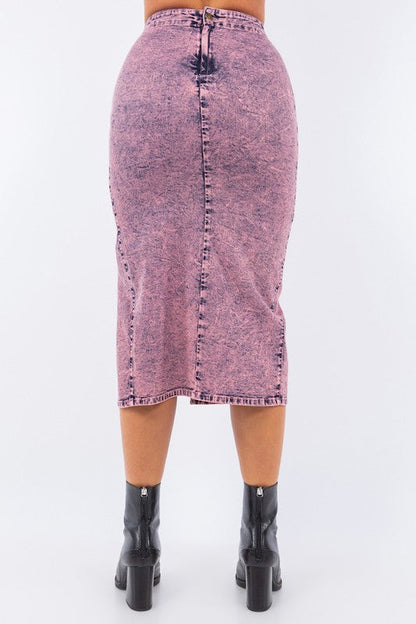 Midi Skirt In Denim Pink Pink by GJG Denim | Fleurcouture