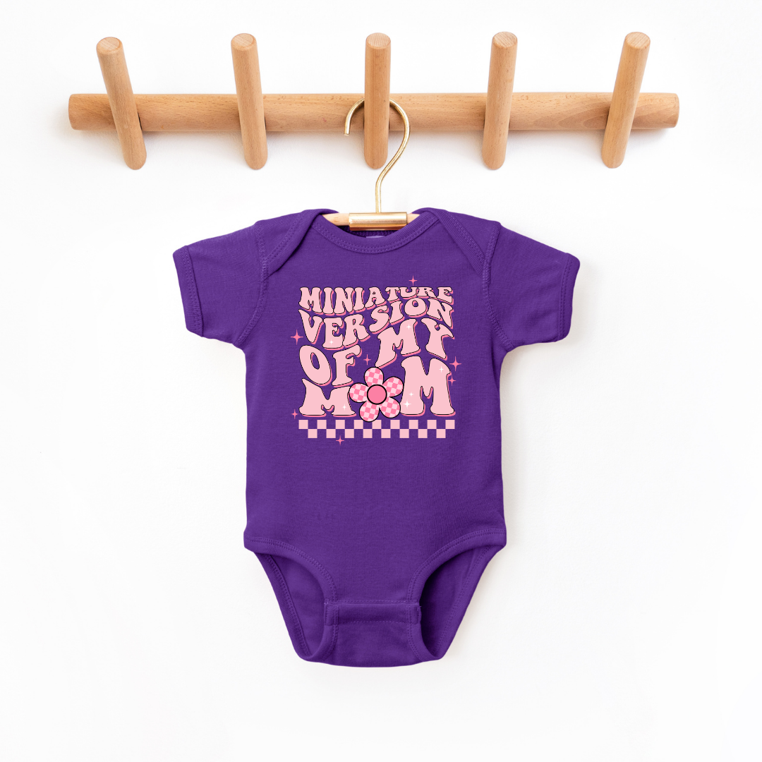 Minature Version Of My Mom Infant Bodysuit NB - Bodysuit Pro Purple Baby &amp; Toddler Clothing by Tea Shirt Shoppe | Fleurcouture