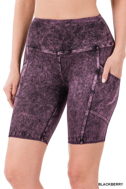 Mineral Wash Wide Waistband Pocket Leggings BLACKBERRY S by ZENANA | Fleurcouture