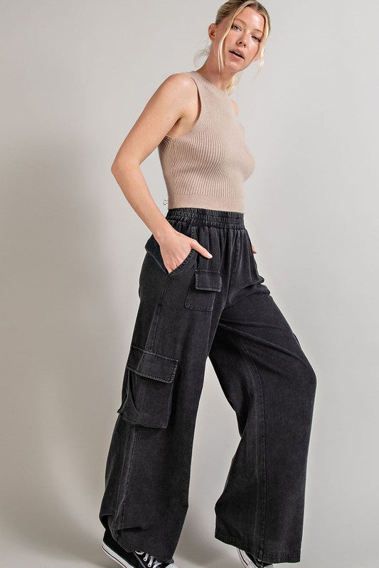 Mineral Washed Cargo Pants ASH BLACK S by eesome | Fleurcouture