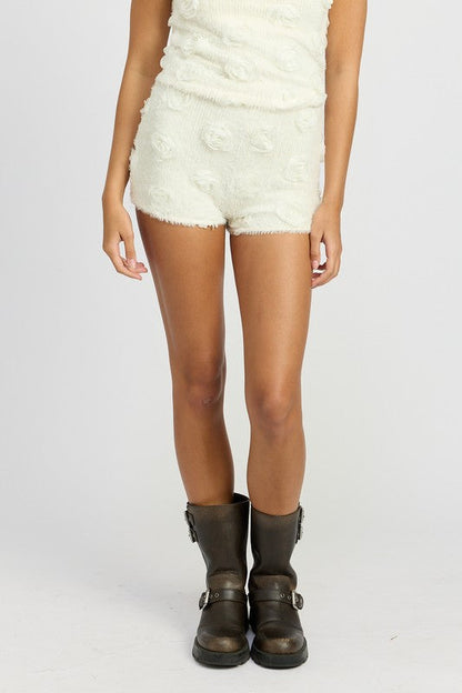 MINI SHORTS WITH 3D ROSETTES IVORY S by Emory Park | Fleurcouture
