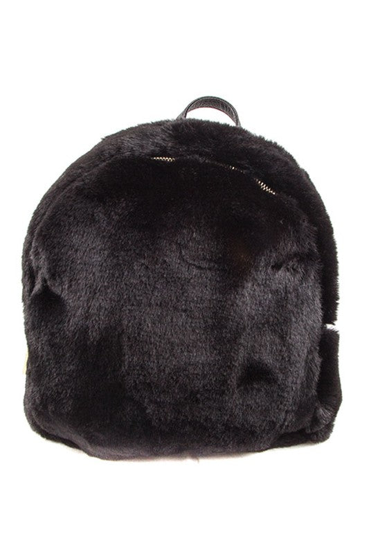 MINI TWO TONED FURRY BACKPACK BLACK/BKJT Os by Bella Chic | Fleurcouture