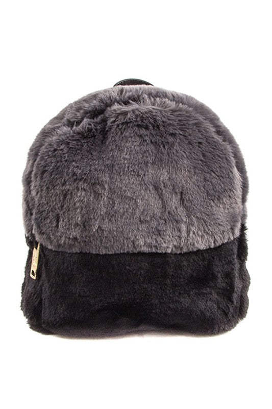 MINI TWO TONED FURRY BACKPACK GREY/BLACK Os by Bella Chic | Fleurcouture