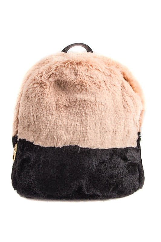 MINI TWO TONED FURRY BACKPACK LIGHT TAUPE/ BLACK Os by Bella Chic | Fleurcouture