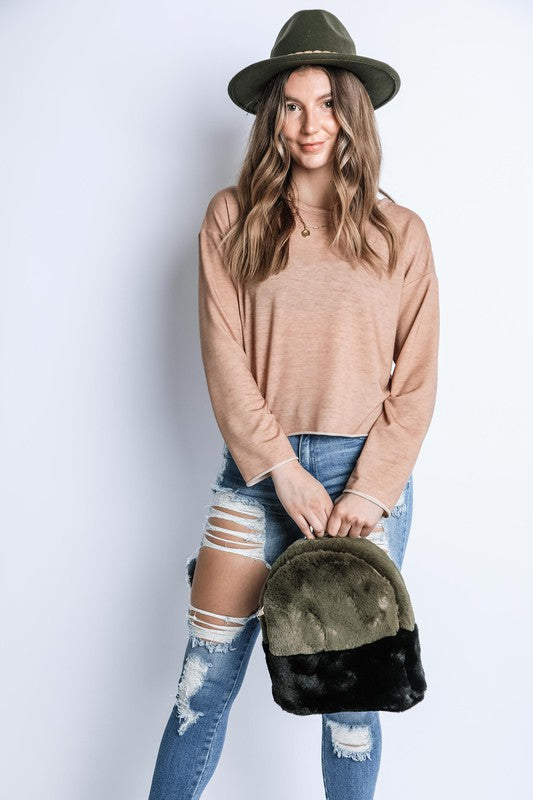 MINI TWO TONED FURRY BACKPACK Os by Bella Chic | Fleurcouture