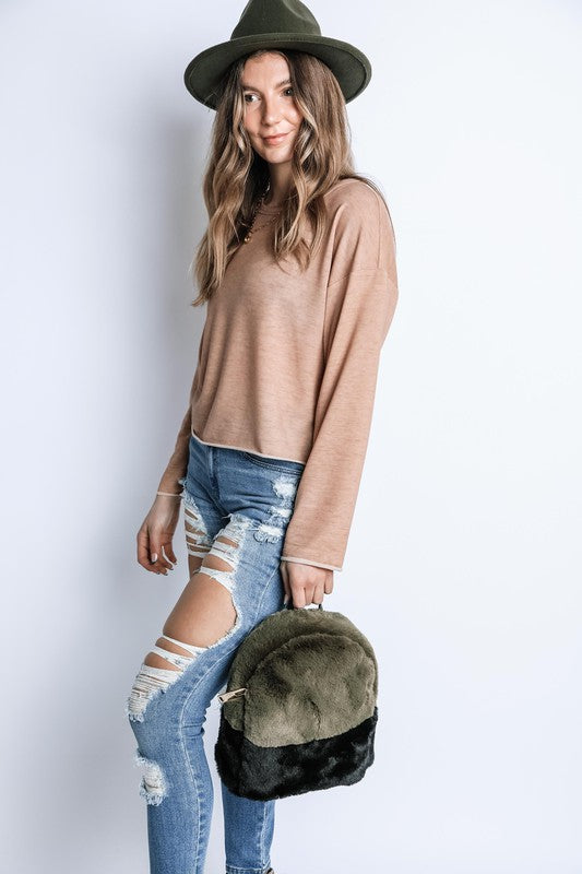 MINI TWO TONED FURRY BACKPACK Os by Bella Chic | Fleurcouture