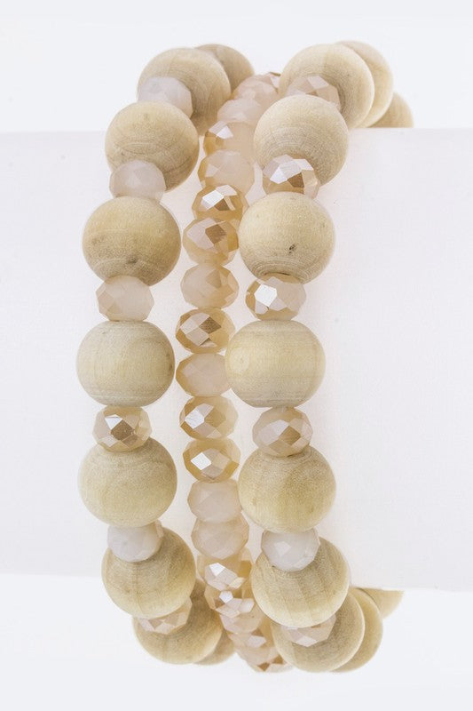 Mix Bead Stretch Bracelets Set Ivory O/S by LA Jewelry Plaza | Fleurcouture