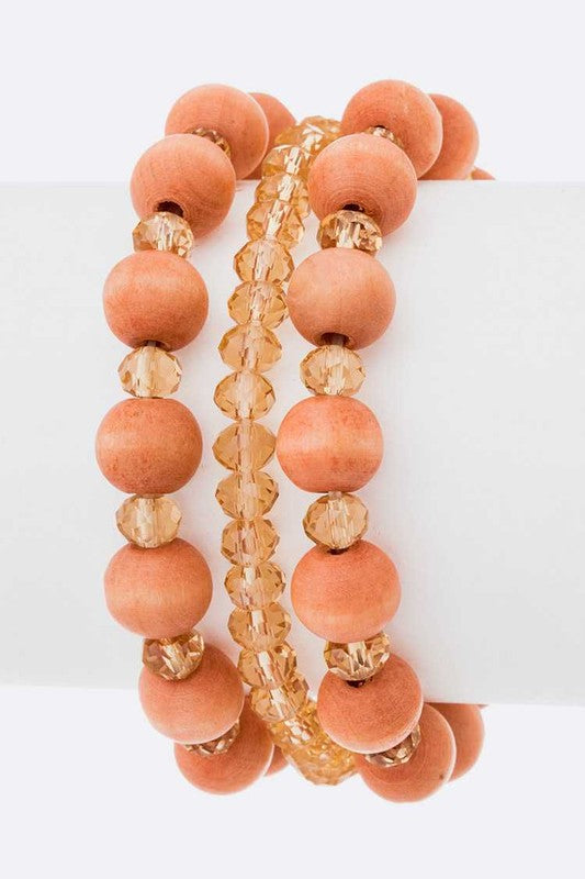 Mix Bead Stretch Bracelets Set Peach O/S by LA Jewelry Plaza | Fleurcouture