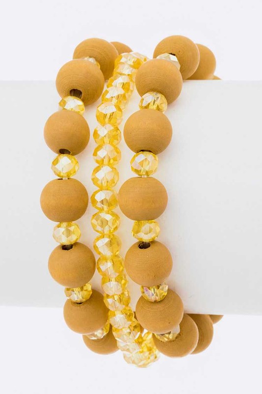 Mix Bead Stretch Bracelets Set Yellow O/S by LA Jewelry Plaza | Fleurcouture