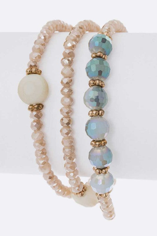 Mix Crystal Stretch Bracelet Set Natural O/S by LA Jewelry Plaza | Fleurcouture