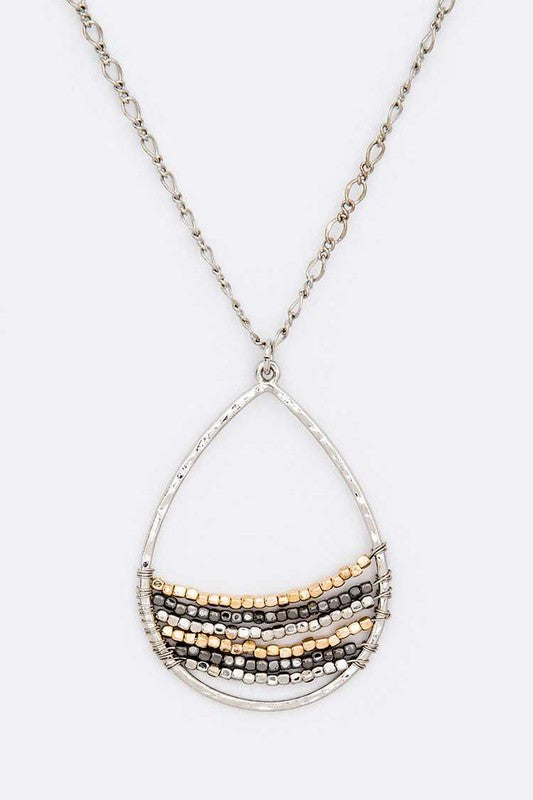 Mix Metallic Beads Wired Pendant Necklace Rhodium/Multi O/S by LA Jewelry Plaza | Fleurcouture