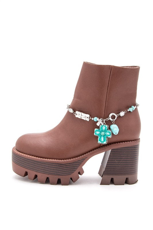 Mix Tone Cross Western Boot Charm Silver/Turquoise O/S by LA Jewelry Plaza | Fleurcouture