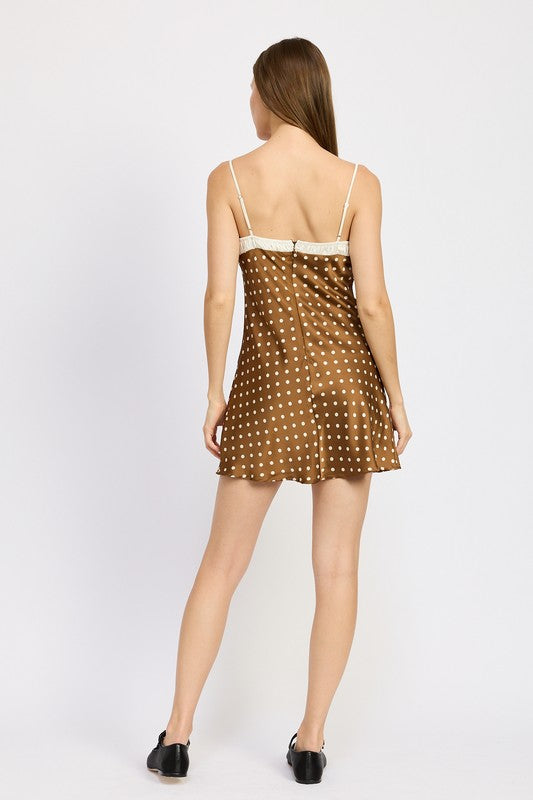 MIXED MEDIA MINI DRESS MOCHA CREAM POLKA by Emory Park | Fleurcouture