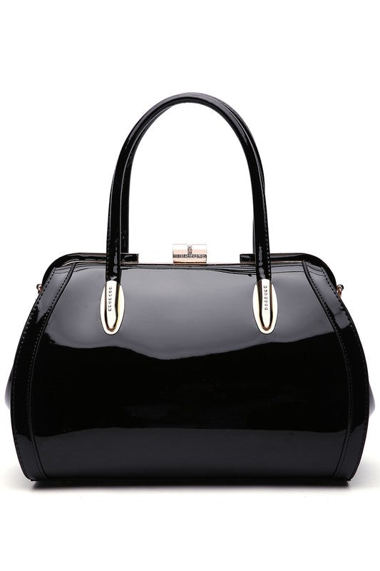 MKF Marlene Patent Satchel Handbag by Mia K Black One Size by MKF Collection by Mia K | Fleurcouture