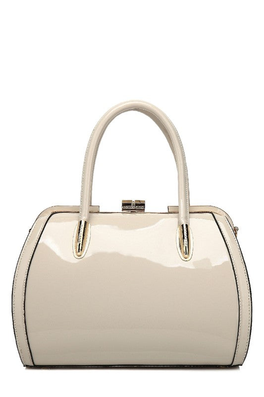 MKF Marlene Patent Satchel Handbag by Mia K Bone One Size by MKF Collection by Mia K | Fleurcouture