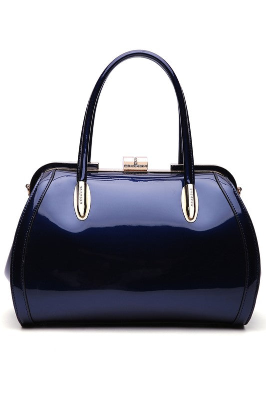 MKF Marlene Patent Satchel Handbag by Mia K Navy One Size by MKF Collection by Mia K | Fleurcouture