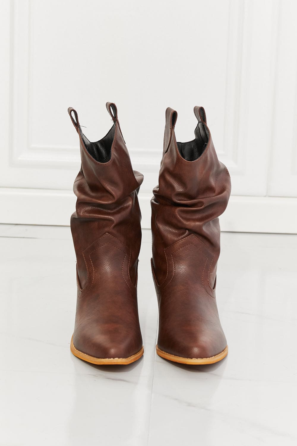 MMShoes Better in Texas Scrunch Cowboy Boots in Brown Burnt Umber by Trendsi | Fleurcouture