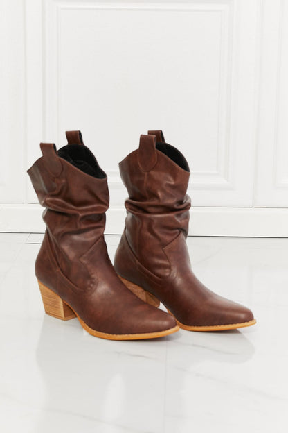 MMShoes Better in Texas Scrunch Cowboy Boots in Brown Burnt Umber by Trendsi | Fleurcouture