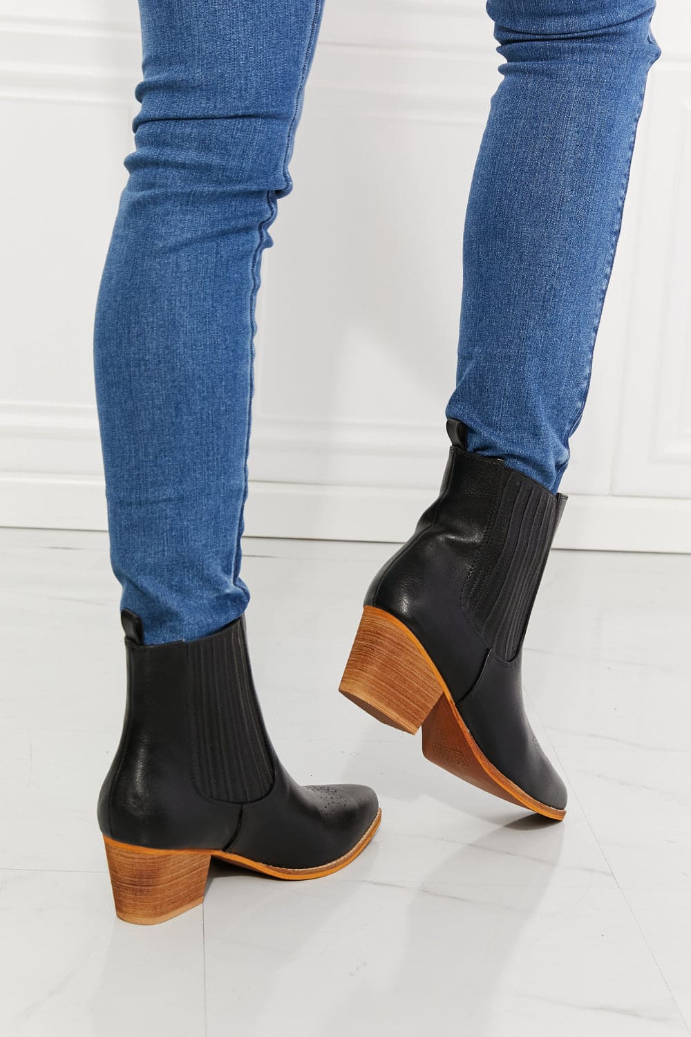 MMShoes Love the Journey Stacked Heel Chelsea Boot in Black Black by Trendsi | Fleurcouture