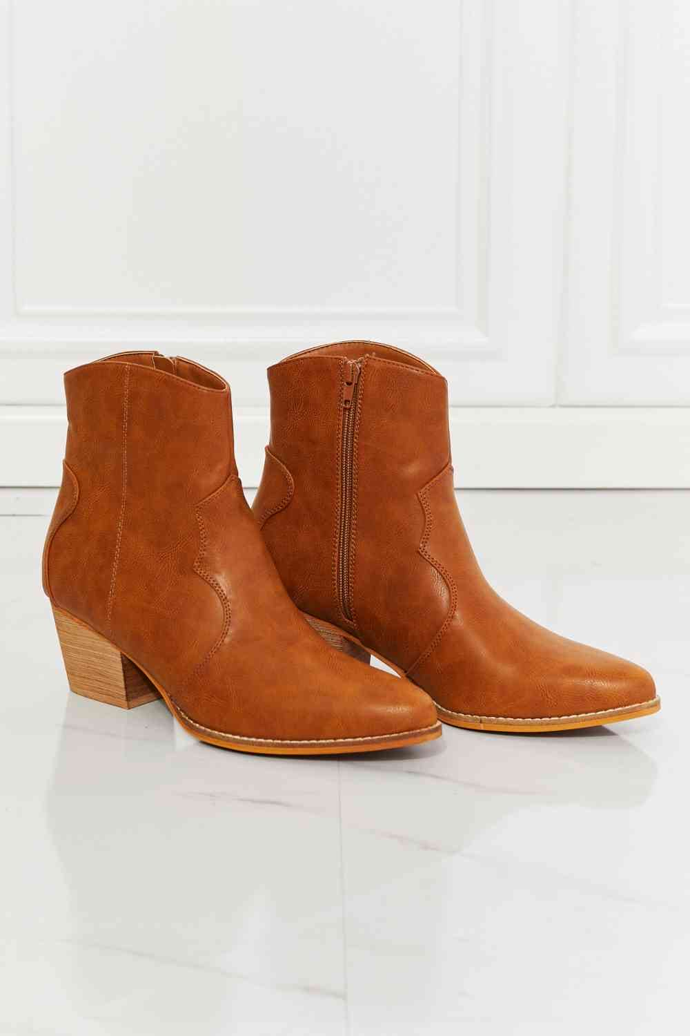 MMShoes Watertower Town Faux Leather Western Ankle Boots in Ochre Ochre by Trendsi | Fleurcouture