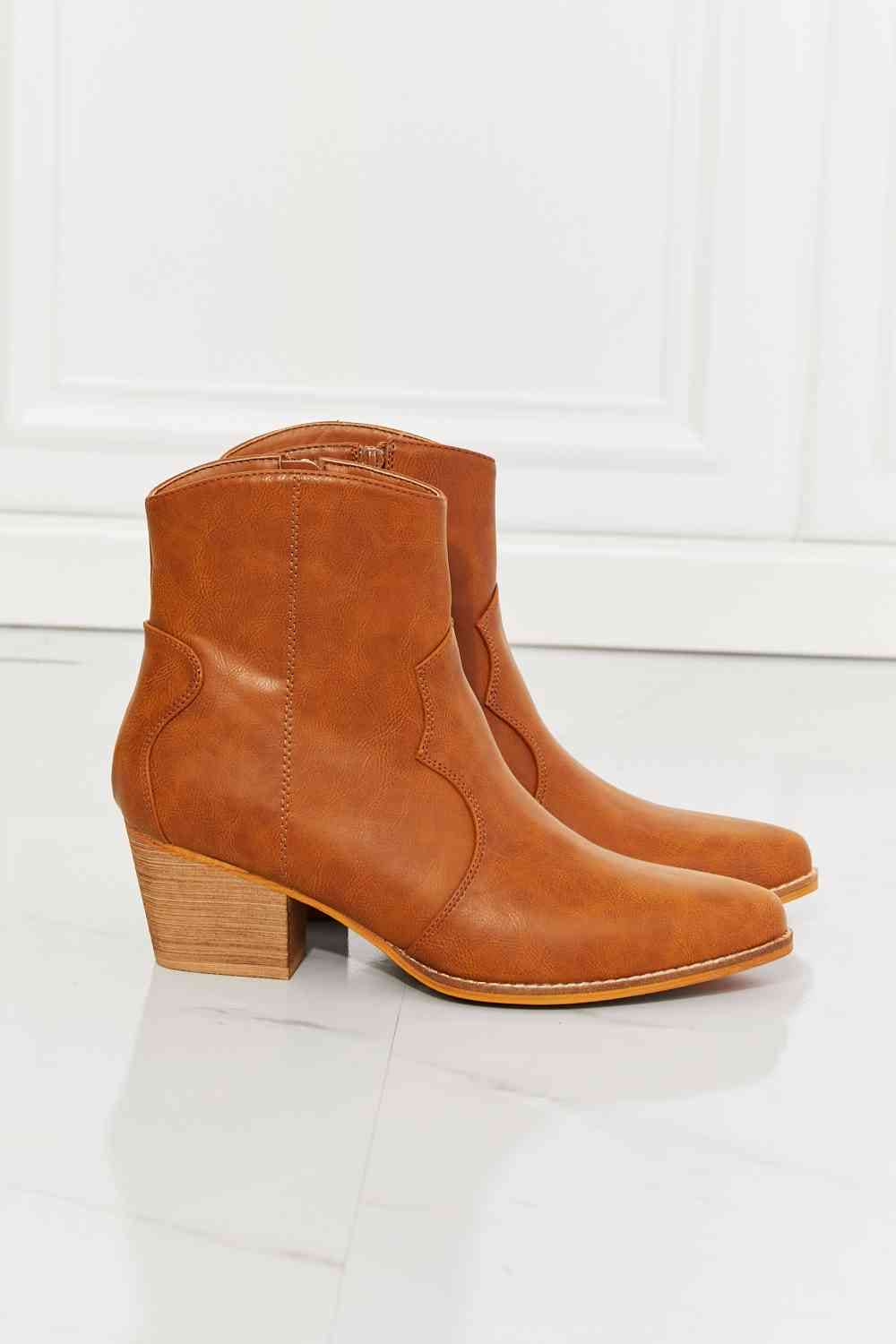 MMShoes Watertower Town Faux Leather Western Ankle Boots in Ochre Ochre by Trendsi | Fleurcouture