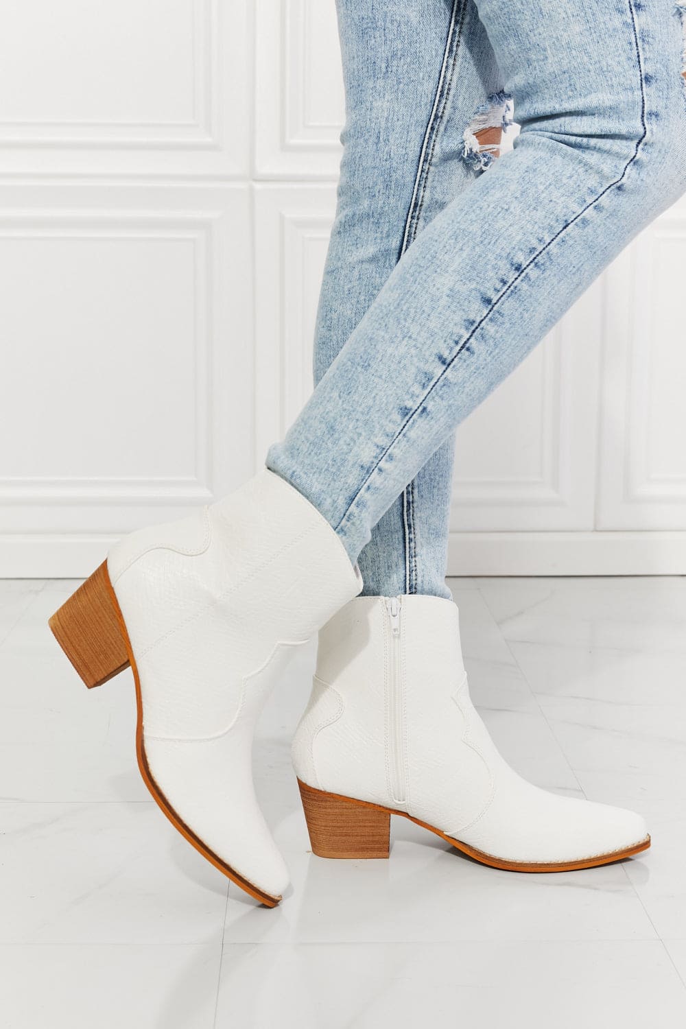 MMShoes Watertower Town Faux Leather Western Ankle Boots in White White 6 by Trendsi | Fleurcouture