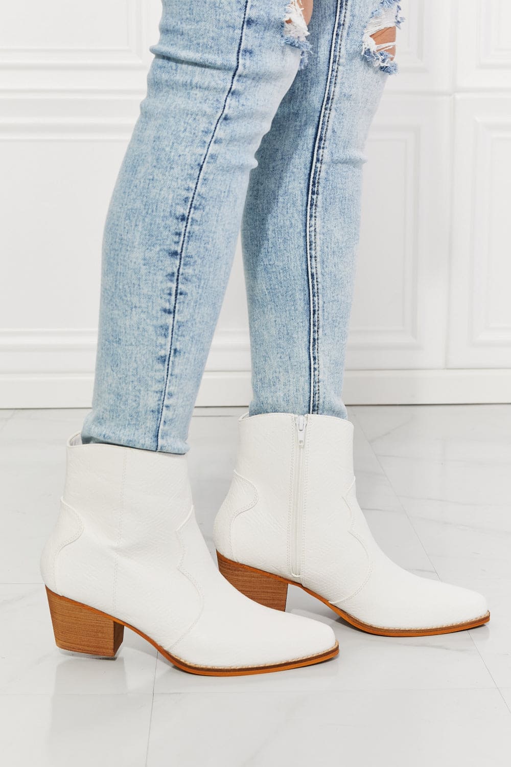 MMShoes Watertower Town Faux Leather Western Ankle Boots in White White by Trendsi | Fleurcouture