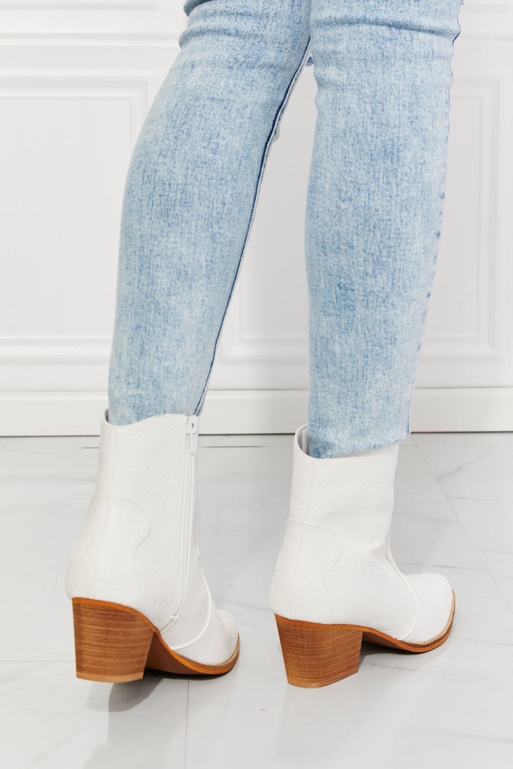 MMShoes Watertower Town Faux Leather Western Ankle Boots in White White by Trendsi | Fleurcouture