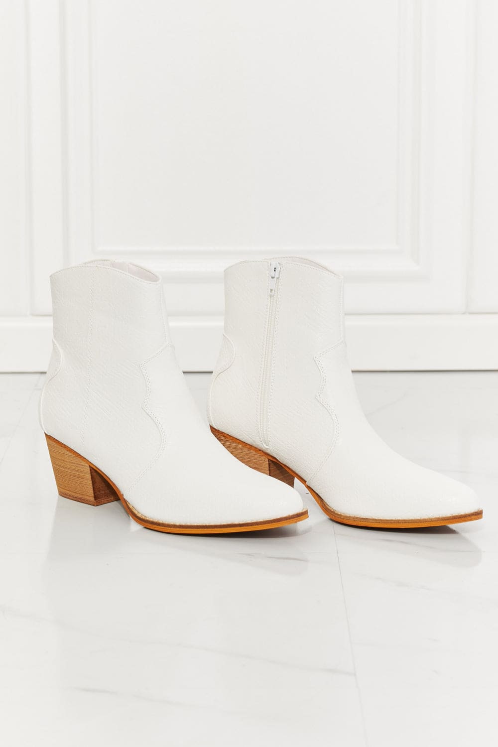 MMShoes Watertower Town Faux Leather Western Ankle Boots in White White by Trendsi | Fleurcouture