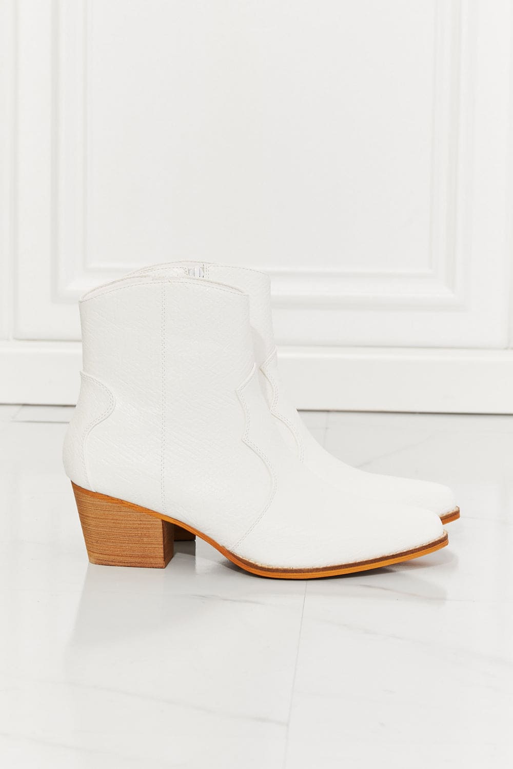 MMShoes Watertower Town Faux Leather Western Ankle Boots in White White by Trendsi | Fleurcouture