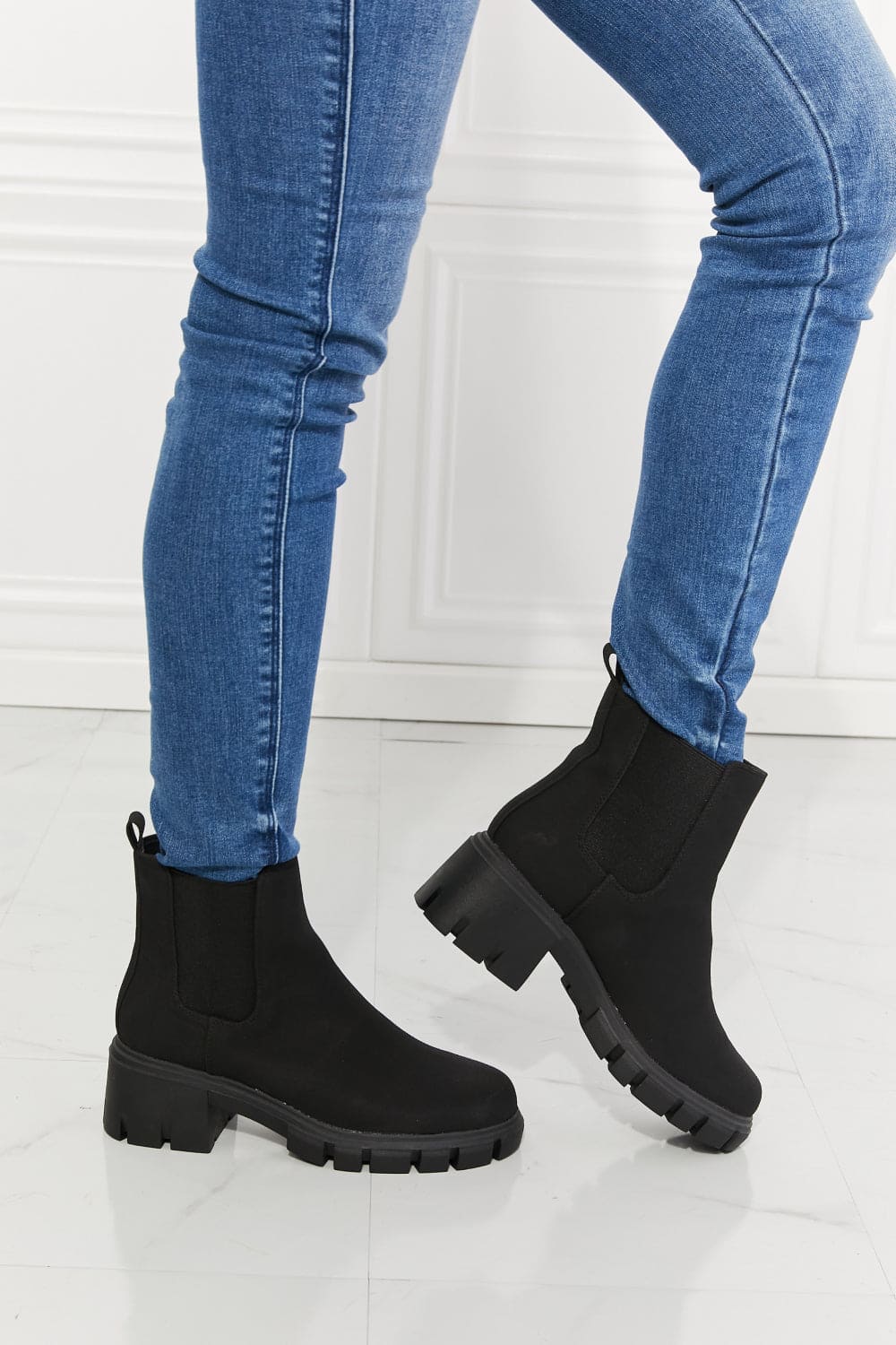 MMShoes Work For It Matte Lug Sole Chelsea Boots in Black Black by Trendsi | Fleurcouture