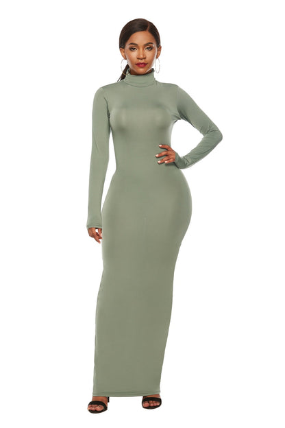 Mock Neck Long Sleeve Maxi Slim Dress Sage S Women&