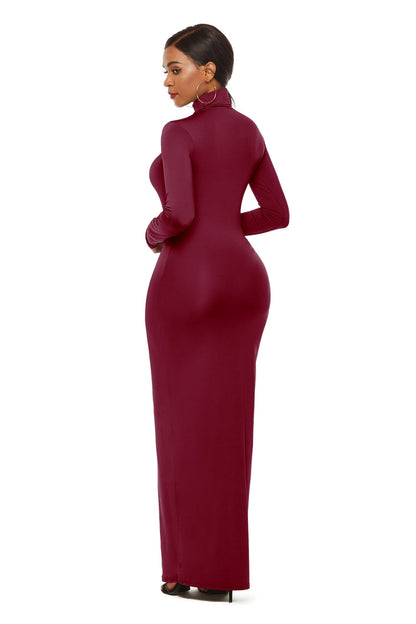 Mock Neck Long Sleeve Maxi Slim Dress Women&