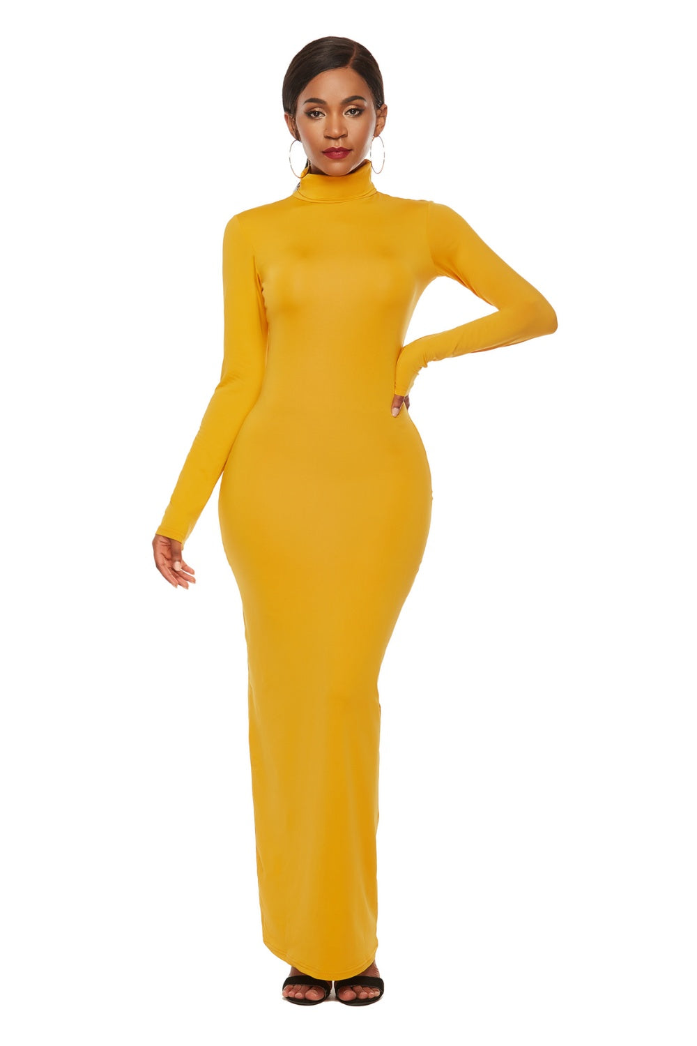 Mock Neck Long Sleeve Maxi Slim Dress Women&