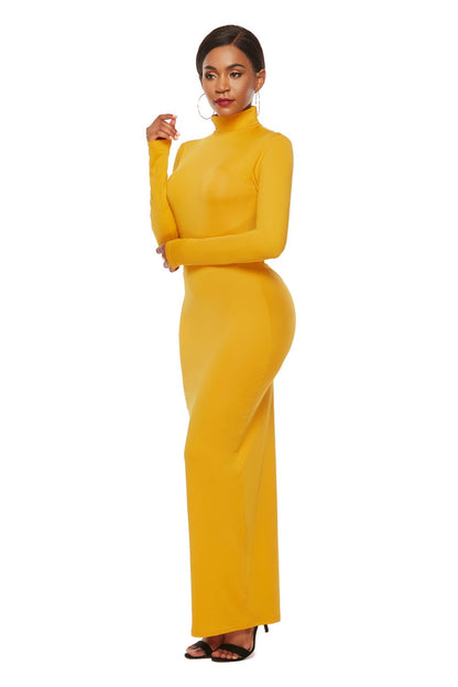 Mock Neck Long Sleeve Maxi Slim Dress Women&