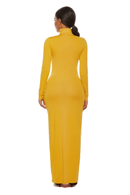 Mock Neck Long Sleeve Maxi Slim Dress Women&