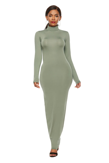 Mock Neck Long Sleeve Maxi Slim Dress Women&