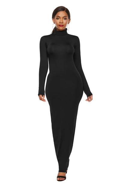 Mock Neck Long Sleeve Maxi Slim Dress Women&