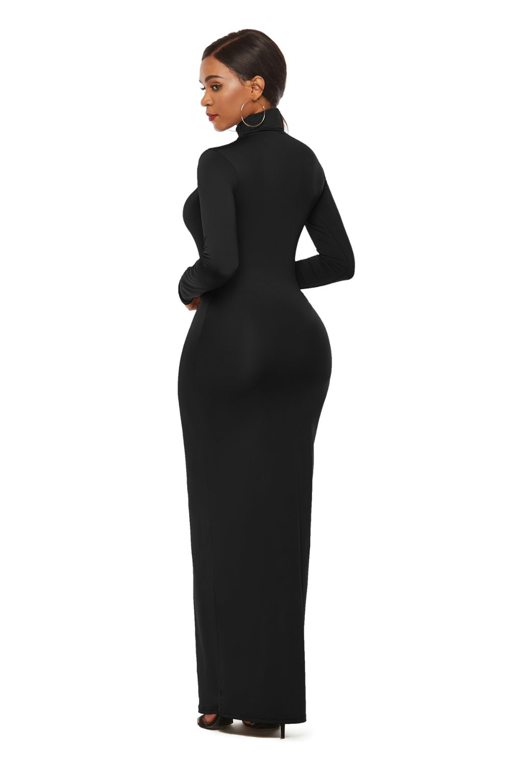 Mock Neck Long Sleeve Maxi Slim Dress Women&