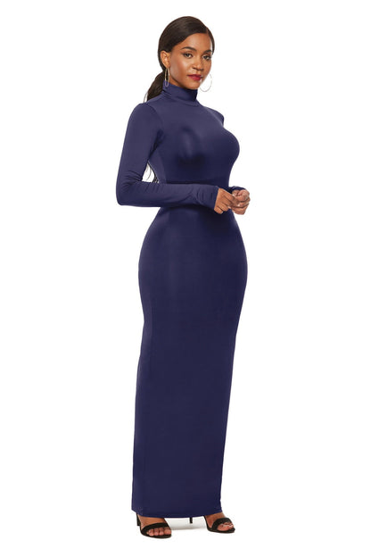 Mock Neck Long Sleeve Maxi Slim Dress Women&