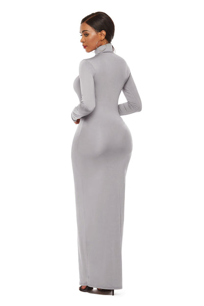 Mock Neck Long Sleeve Maxi Slim Dress Women&