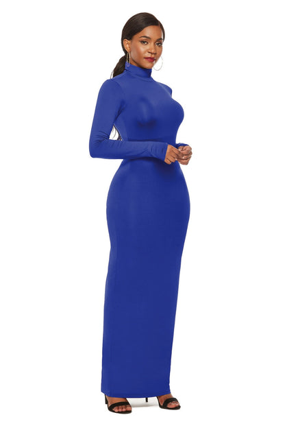 Mock Neck Long Sleeve Maxi Slim Dress Women&