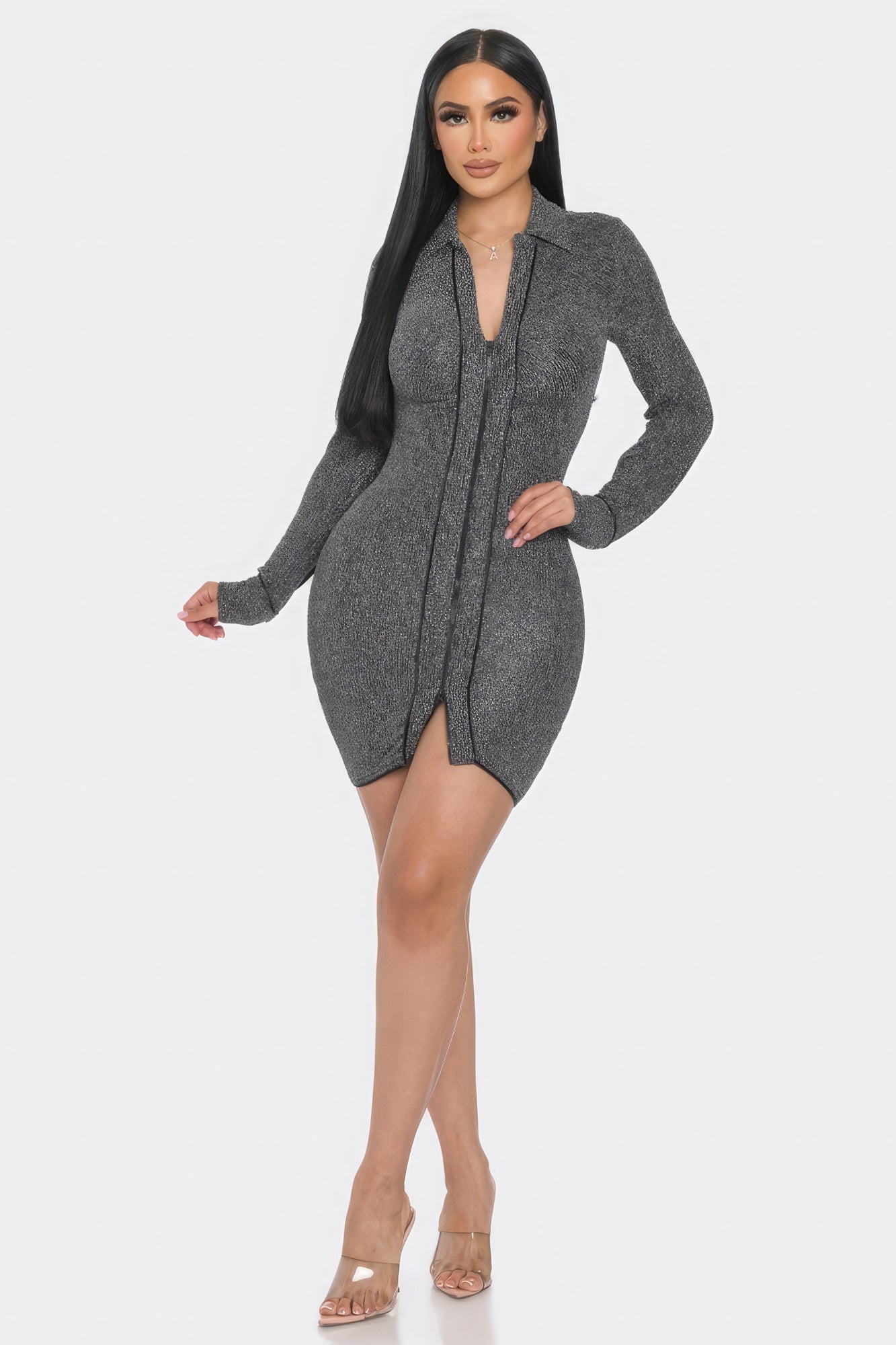 Mock Neck Long Sleeve Mini Dress by Fleurcouture | Fleurcouture