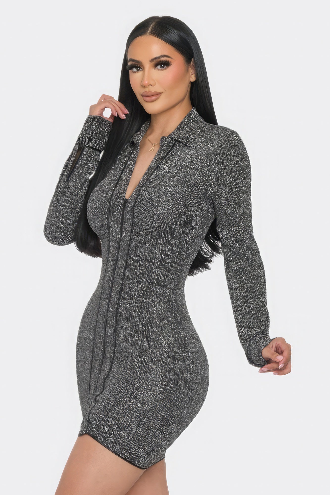 Mock Neck Long Sleeve Mini Dress by Fleurcouture | Fleurcouture