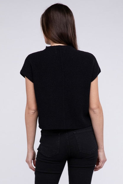 Mock Neck Short Sleeve Cropped Sweater by ZENANA | Fleurcouture