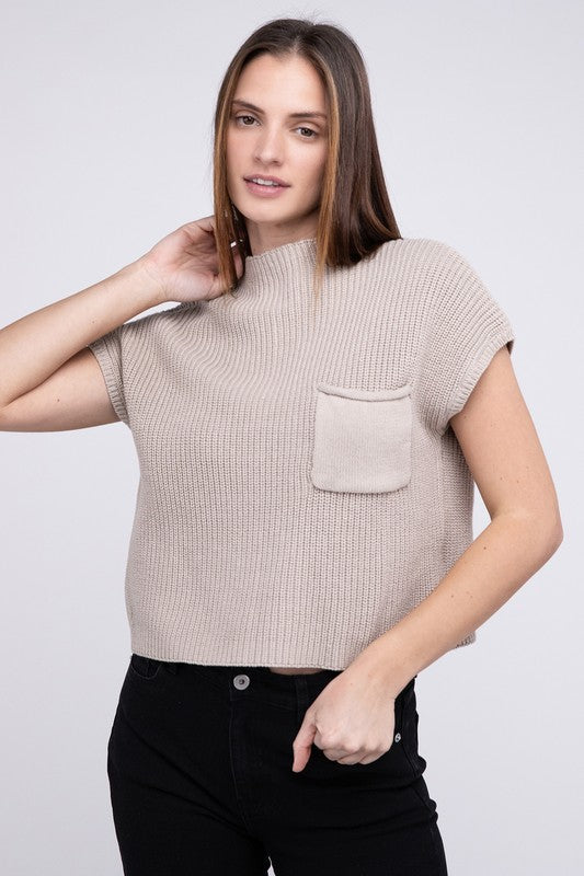 Mock Neck Short Sleeve Cropped Sweater by ZENANA | Fleurcouture