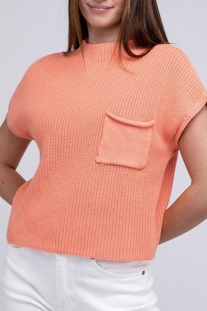 Mock Neck Short Sleeve Cropped Sweater by ZENANA | Fleurcouture