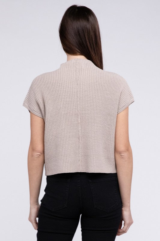 Mock Neck Short Sleeve Cropped Sweater by ZENANA | Fleurcouture