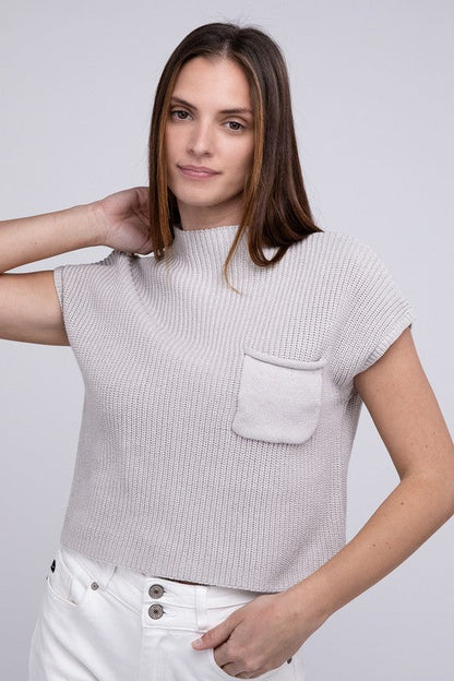 Mock Neck Short Sleeve Cropped Sweater by ZENANA | Fleurcouture