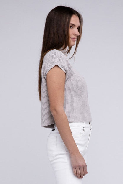 Mock Neck Short Sleeve Cropped Sweater by ZENANA | Fleurcouture